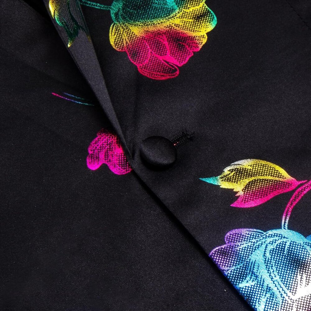 Men's Luxury Floral Blazer - Slim Fit Shawl Lapel Tuxedo Jacket for Parties - Picture 7 of 7